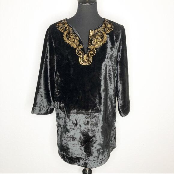 Soft Surroundings black velvet gold sequin bead trim top size Medium - Picture 1 of 13